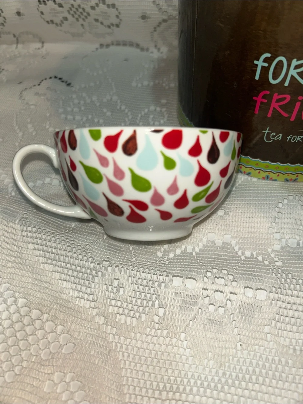 Tea for One Set - White Teapot and Bowl with Multicolor Accents